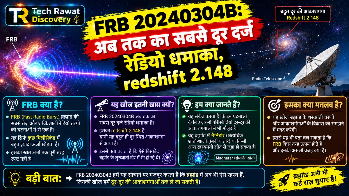 FRB 20240304B: अब तक का सबसे दूर दर्ज रेडियो धमाका, redshift 2.148